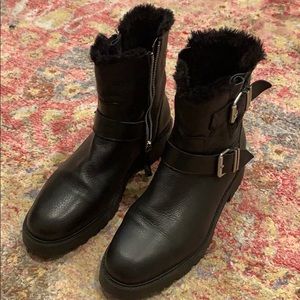 Zara leather faux fur lined boots